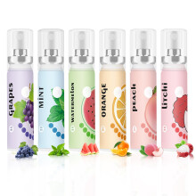 6 stk. Frisk åndedræt spray frugtagtig smag mund spray frisker spray sæt ferskner appelsiner vandmelon druer lychee mynte spray til mund oral spr
