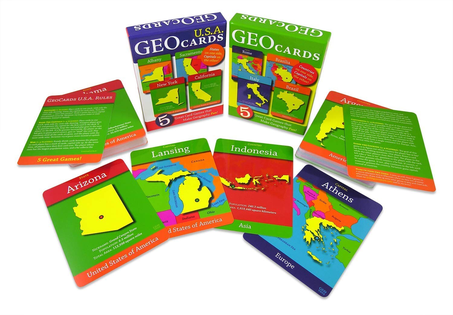 Geotoys GeoCards Cartes Flash Monde et USA Jeu de géographie Jeux de ...