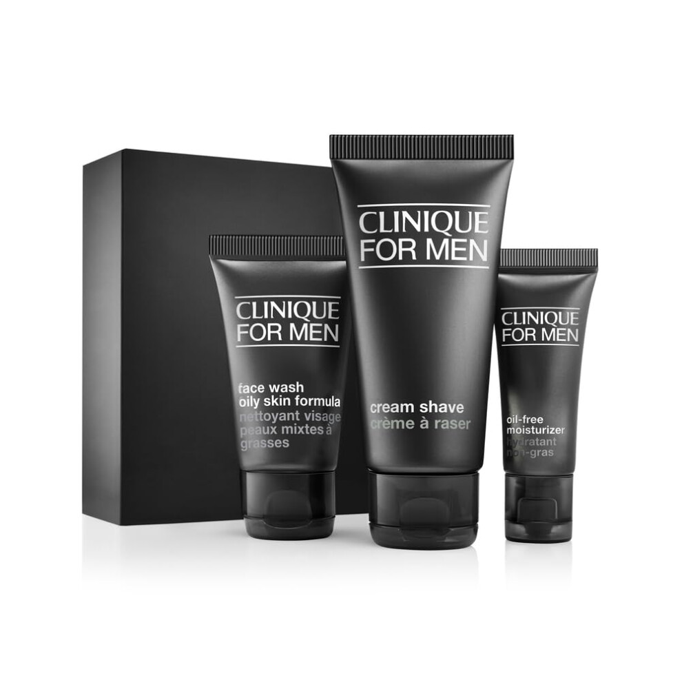 Clinique For Men Starter Kit Set For Daily Oil Control | Face Wash  1 Fl Oz | Cream Shave  2 Fl Oz | Mattifying Moisturizer  0.5 Fl Oz