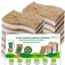 Sponzen Keuken Natuurlijke schotelspons Plantaardige biologisch afbreekbare composteerbare cellulose met kokosnootschrobber Spons Krasvrij Pakket