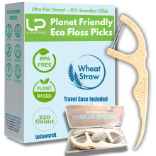 Twin Line Eco Floss Picks (220 Count) - Plantebaseret halmhvedspind med rejsesag | 2x Mere effektiv rengøringskompostabel tandtråd Tynd & strimle