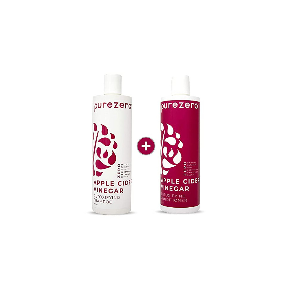 Purezero Apple Cider Vinegar Shampoo & Conditioner Set - Detox Scalp & Hair - pH balanced -Increase Hydration - Zero Sulfates Parabens Dyes - 1