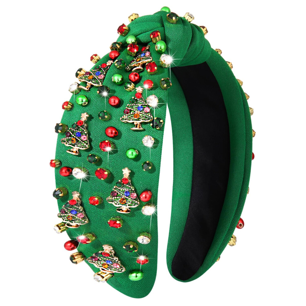 Mokkia Christmas Headband For Women Christmas Accessories Xmas Bow Reindeer Snowflake Headband Red Green Jeweled Rhinestone Pearl Knotted Headband Festive Ho