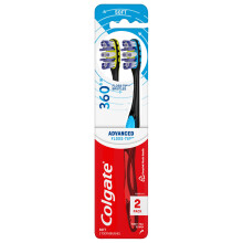 Colgate 360 Advanced Floss-Tip Mjuk Borste Tandborste för Vuxna, 2 Pack