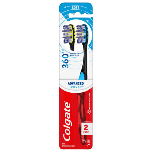 Colgate Colgate 360 Advanced Floss-Tip Zahnbürste für Erwachsene, 2er Pack