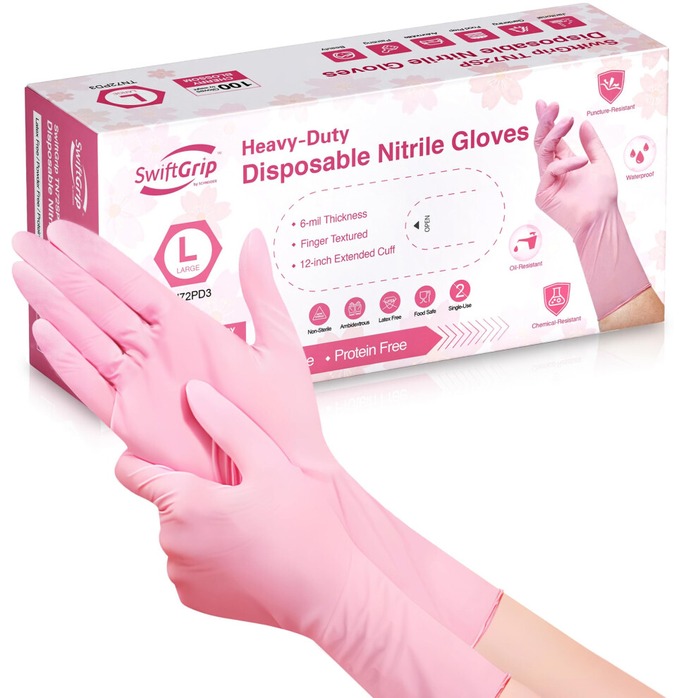 SwiftGrip Disposable Nitrile Dishwashing Gloves  Extended 12 Inches Cuff  6-mil  Small  Cherry Blossom Cleaning Gloves for Latex-Free  Ideal for Cooki-image-OPC-PH55KKC-NEW