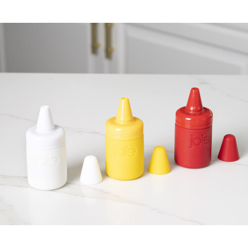 Joie Joie Condiment Mini Squeeze-flaskor med munstyckslock Non-Stick silikonset om 3 2