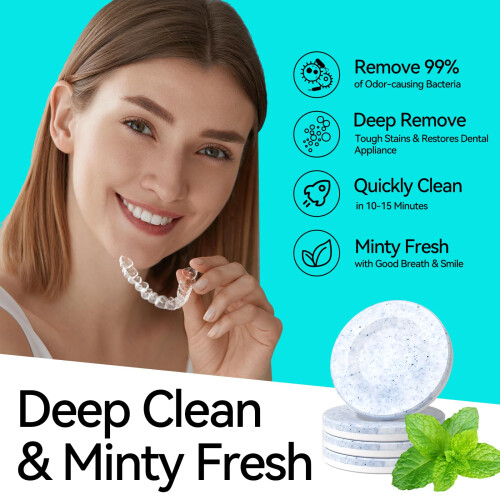 Retainer Cleaner Tablets Denture Cleaning Tablets for Deep Remove Stains Denture Cleaner Tablets 240 Tablets - Minty Fresh 2