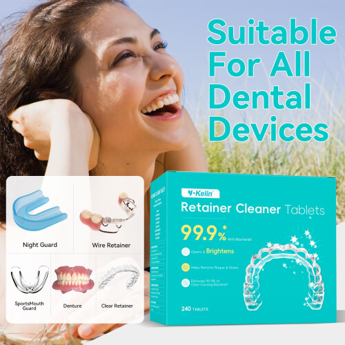 Retainer Cleaner Tablets Denture Cleaning Tablets for Deep Remove Stains Denture Cleaner Tablets 240 Tablets - Minty Fresh 1