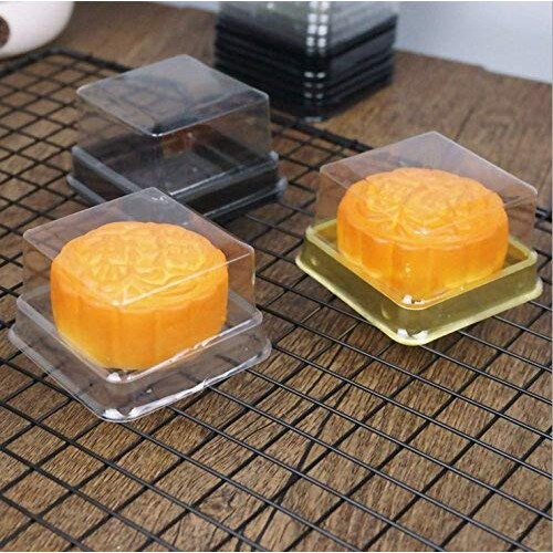50 Pacote Caixa Plástica Mini para Bolos com Fundo Dourado - Caixa para Muffins e Doces 2