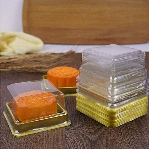50 Pacote Caixa Plástica Mini para Bolos com Fundo Dourado - Caixa para Muffins e Doces