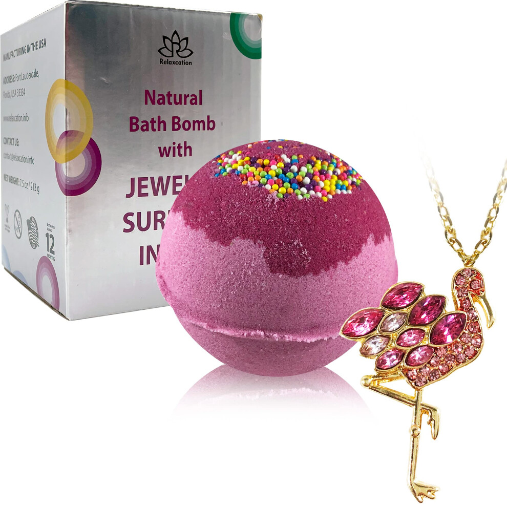 Bijoux De Bombes De Bain Avec Collier Flamant Rose L'int Rieur - Bombe De Bain Bio P Tillante Et Moussante Dans Un Coffret Cadeau Pour Femmes,-image