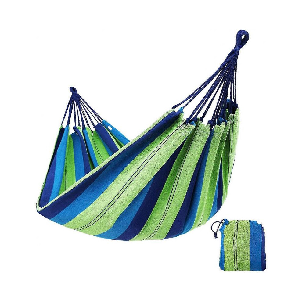 Outdoor Single/Double Garden Cotton Camping Hammock, Ideal for Camping, Gardens and Traveling(Blue,190cm*150cm)