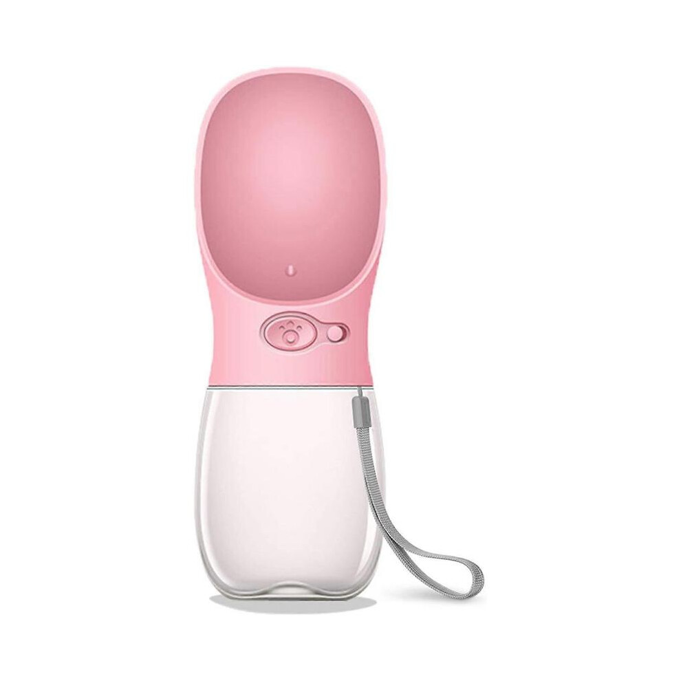 Portable, waterproof water bottle for dogs with dispenser and feeder, made from food-grade plastic.