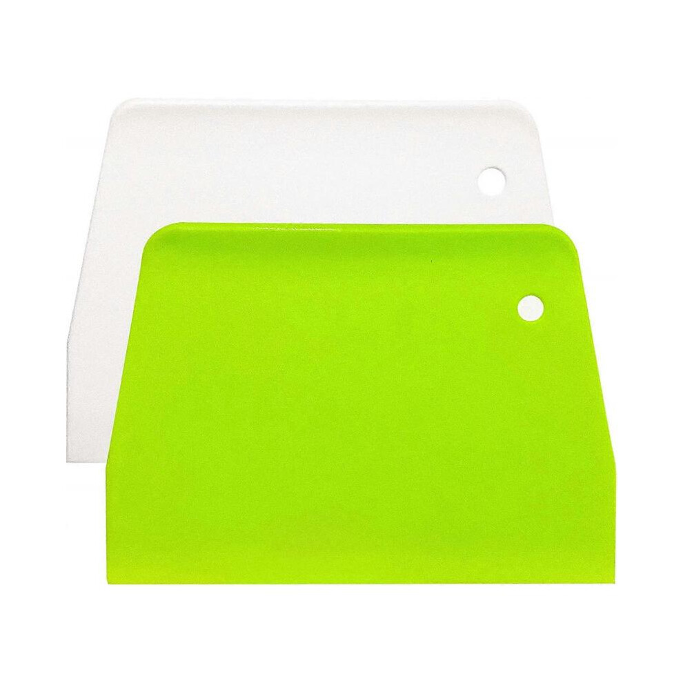 (2Pcs) Dough Scraper Bowl Scraper Food Safe Plastic Dough Cutter Flexible Plastic Scraper Practical Bench Scraper White/Green