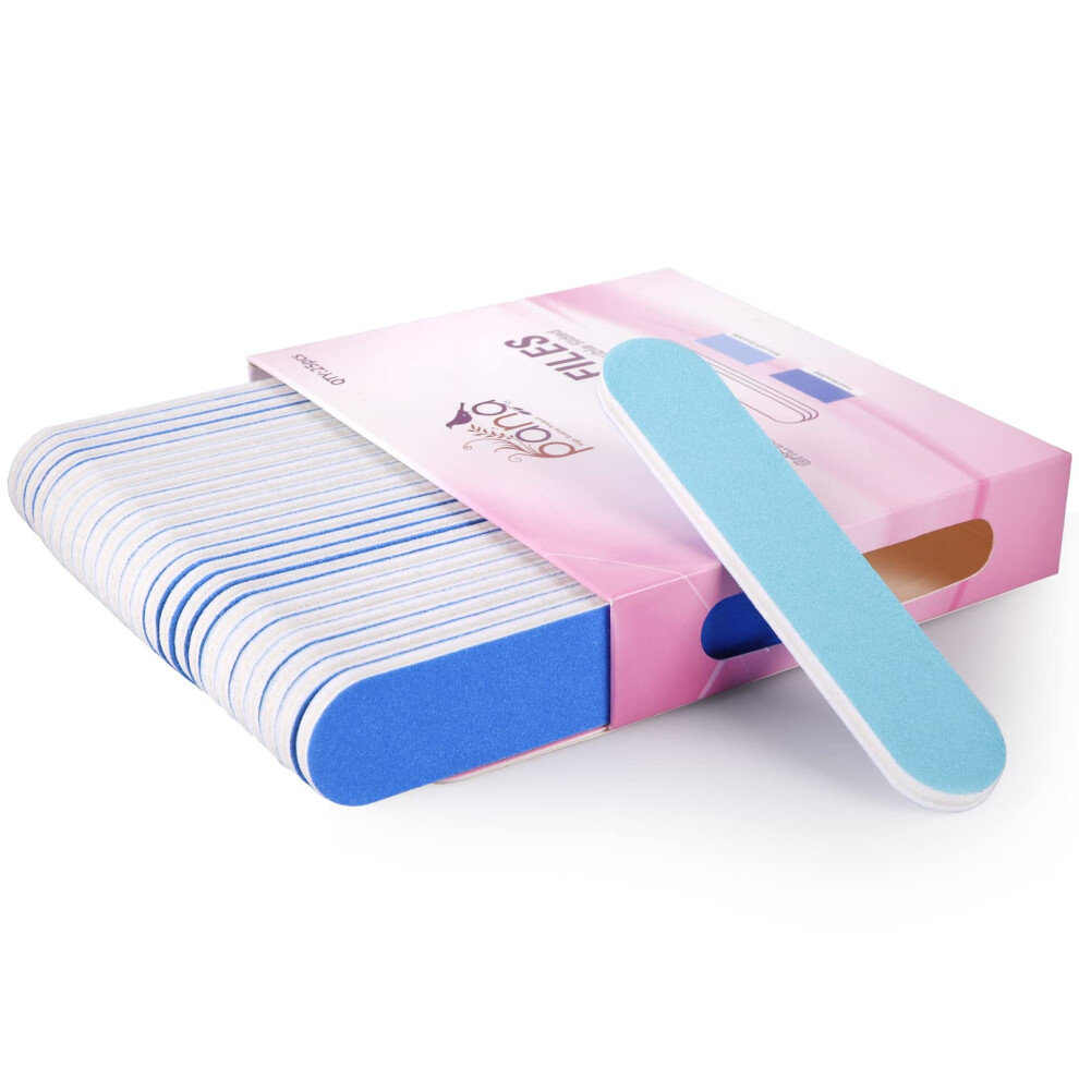 Pana 25Pcs Mini Size Professional Double Sided Nail Files - Blue 180/180 Grit - Emery Board Nail Buffering File Manicure Pedicure Nail Polisher Washa