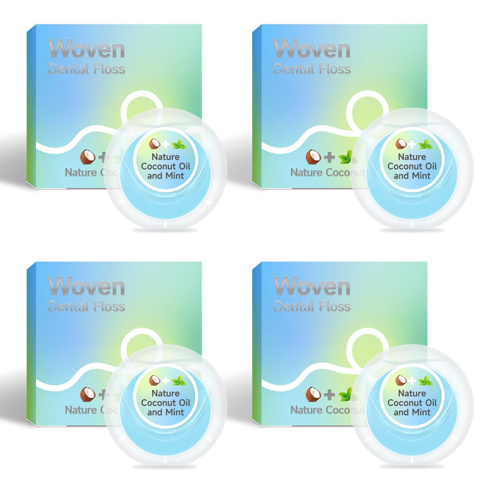 Dr Emma Blue Dr. Emma Woven Dental Floss Coconut Oil Infused Expanding Dental Floss Oral Care Stretchable Floss Mint 33Yd Pack Of 4
