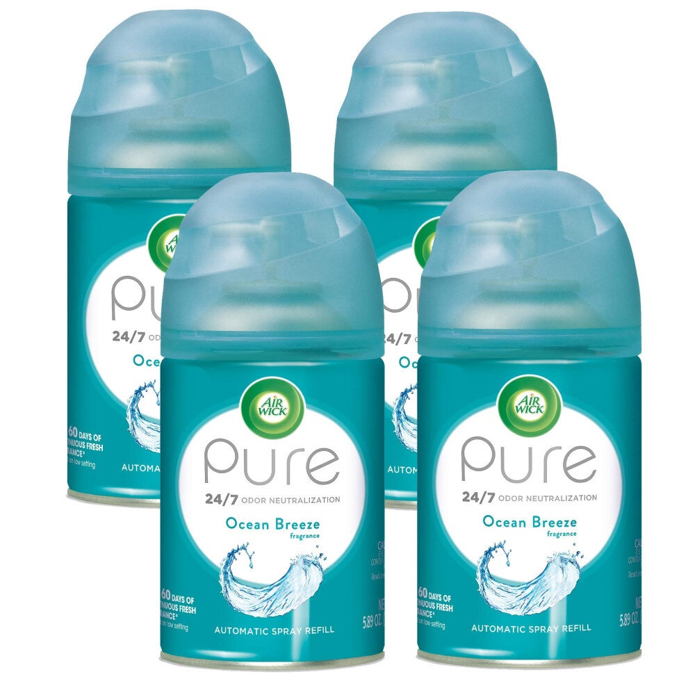 Air Wick Pure Freshmatic 4 Refills Automatic Spray  Ocean Breeze  Air Freshener  Essential Oil  Odor Neutralization  Packaging May Vary  5.89 oz  Pack