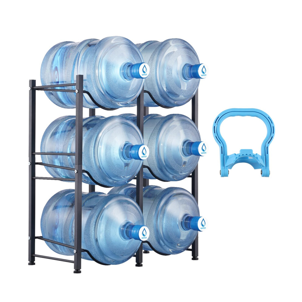 VEVOR 5 Gallon Water Jug Holder  3 Tiers Double Row Heavy Duty Water Bottle Rack with 6 Slots  Detachable Water Jug Stand for Kitchen  Office  Living