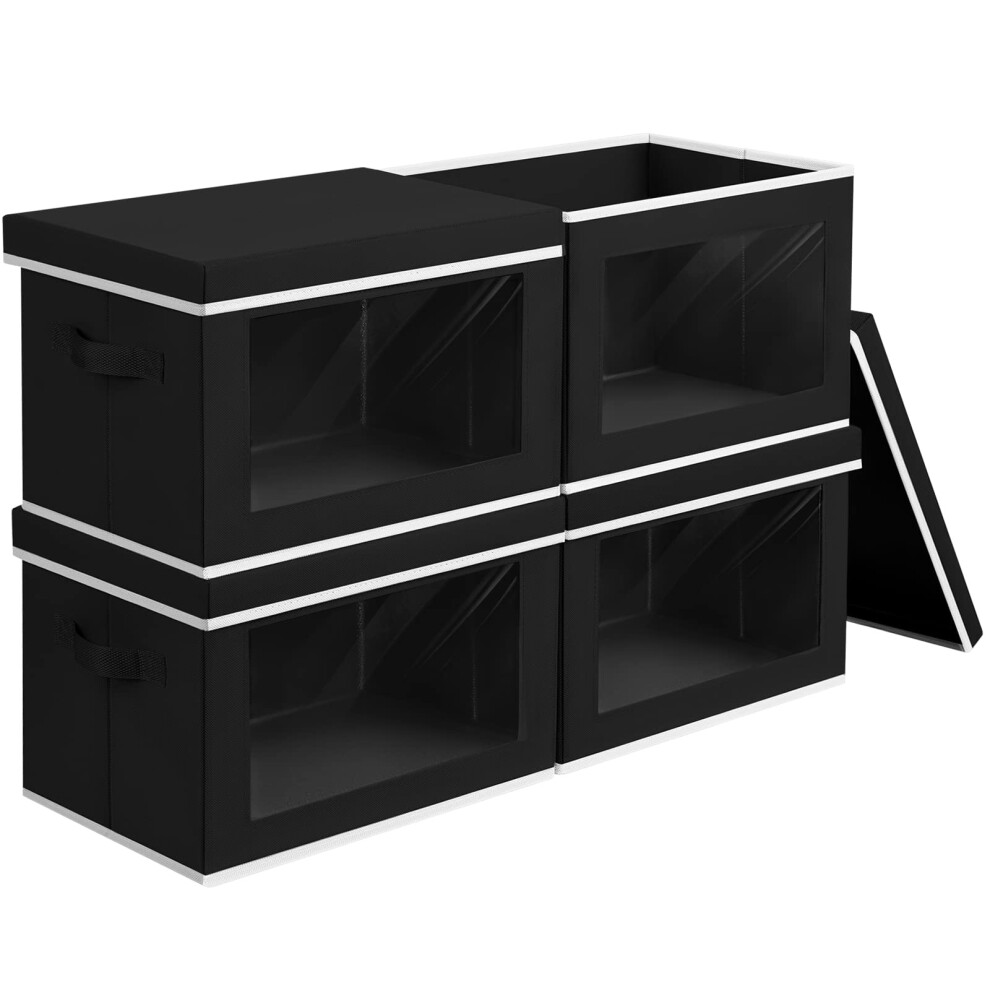 homsorout Cube Storage Bins with Lids Clear Window Storage Baskets for Organizing Fabric Organizer Bins with Handle Cloth Storage Bins for Shelves