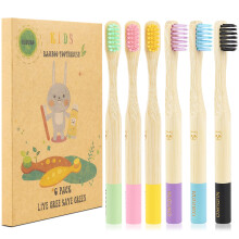 NUDUKO Bamboo Kids Toothbrushes (6 Pack) - Soft Bristle Organic Compostable BPA Free Toothbrush for Kids Toddler Baby Tooth Brush Eco Friendly Natur