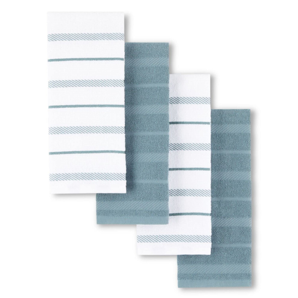KitchenAid Albany Kitchen Towel 4-Pack Set  Fog Blue/White  16""""x26