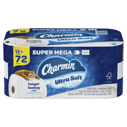 Charmin Ultra Soft Toalettpapper 12 Super Mega Rolls 366 Sheets Per Roll