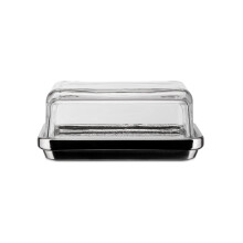 Beurrier design Alessi Es03 avec couvercle en verre et acier poli miroir