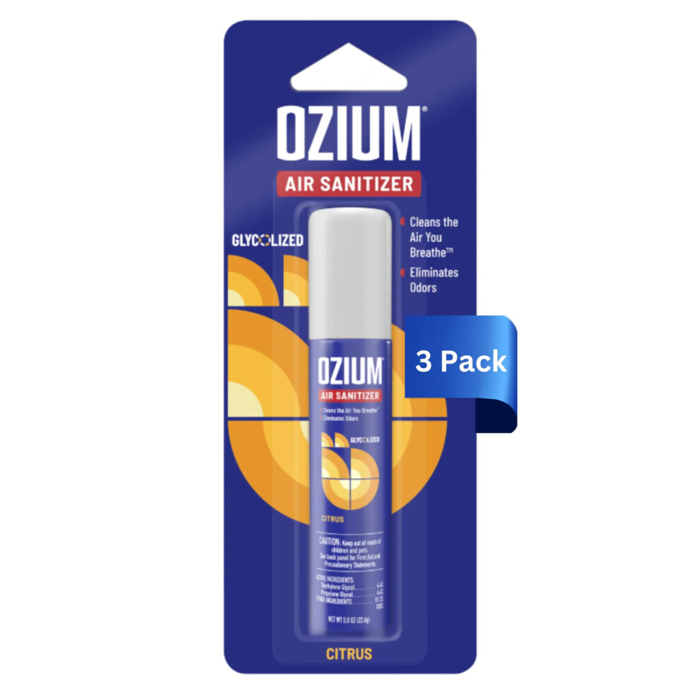 Ozium 0.8 oz. Air Sanitizer & Odor Eliminator for Homes  Cars  Offices and More  Citrus Scent  Pack of 3-image-OPC-PH55NJT-NEW
