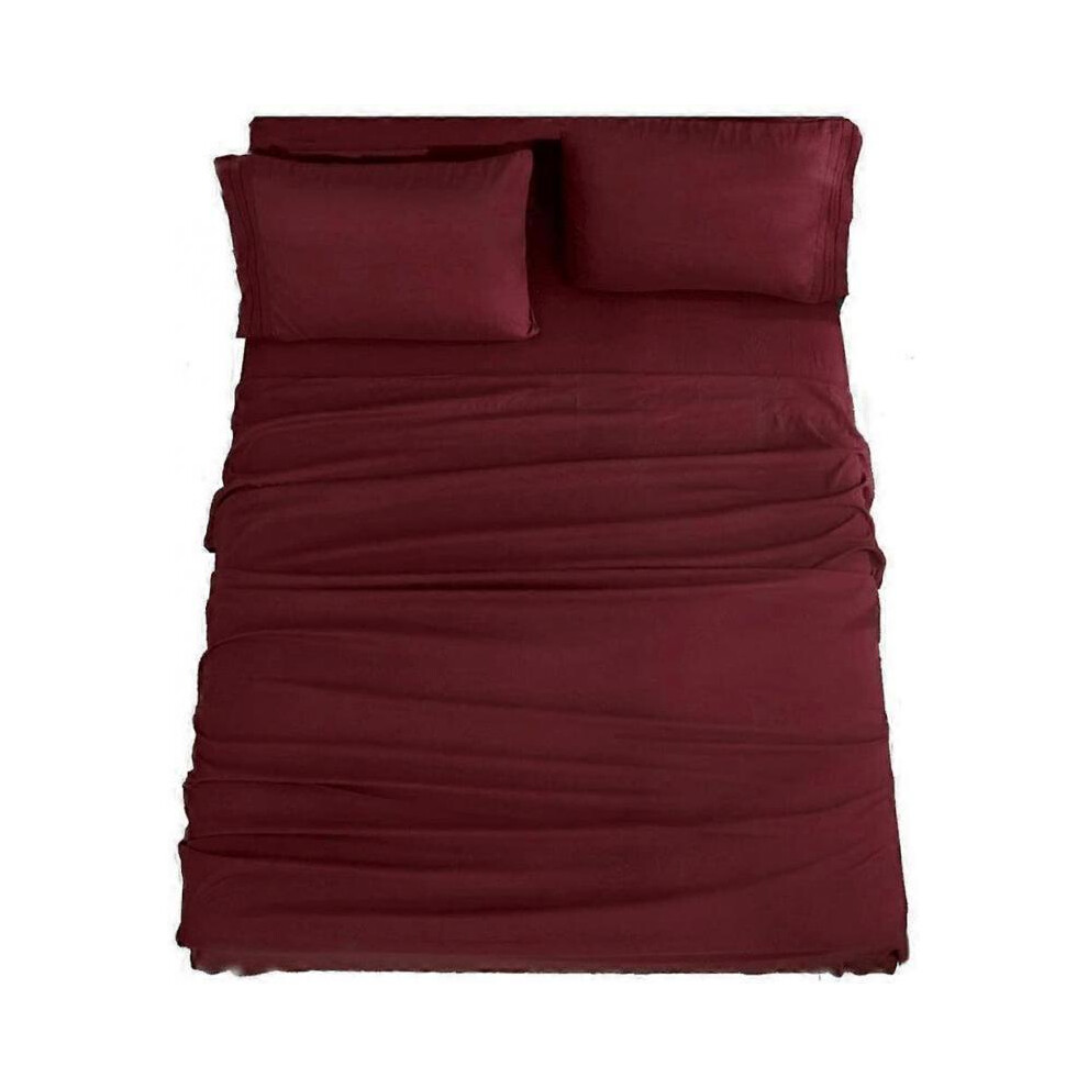 Bed Sheet Set Super Soft Microfiber 1800 Thread Count 16-Inch Deep PocketWrinkle-3 Piece ( Burgundy, Twin)