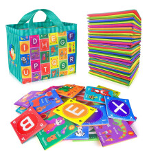 teytoy Baby Soft Alphabet Cards Toys 26Pcs ABC Alphabet Baby Flash Cards Early Learning Toy with Storage Bag Washable Soft Letter Toy for Toddl