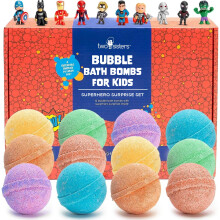 Badebomben mit Superhelden-Motiv fr Jungen mit berraschungs-Heldenspielzeug im Inneren (12er-Pack)  Groe Seifenblasenbombe, fruchtige Dfte,