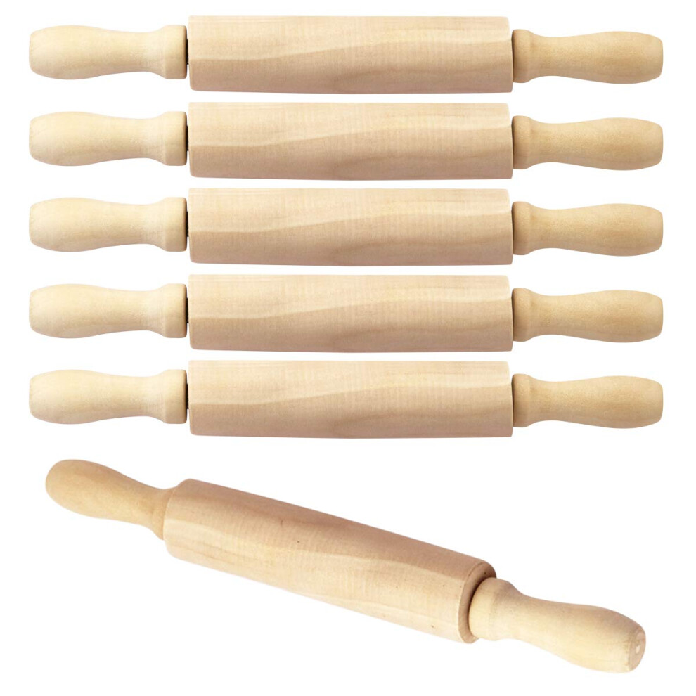 Billioteam 6-Pack 8 Inch Mini Houten Deegroller Geweldig Voor Kinderen Meisjes En Jongens Kleine Houten Rollers Voor Kunst En Knutselen Bakken Ko-image
