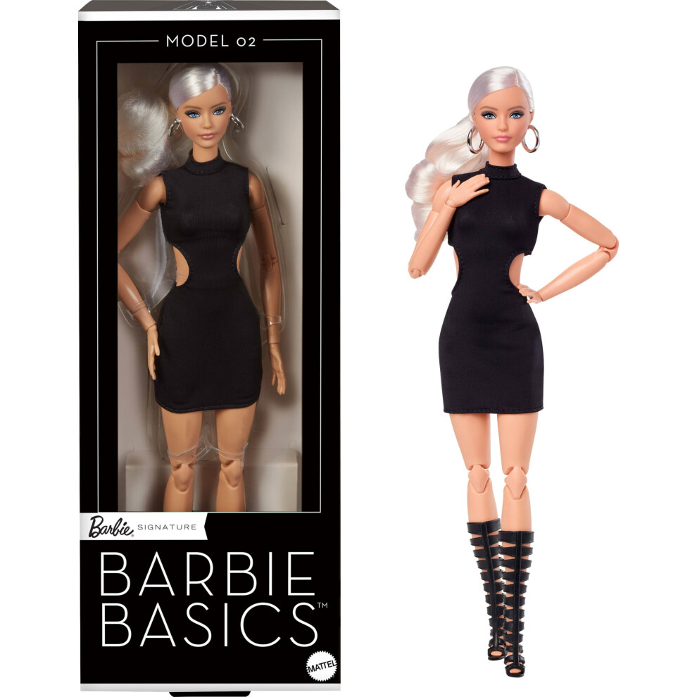 Barbie Basics Model 02 Collector Doll With Blonde Hair Black Mini Dress & Gladiator Boots Universal-Fit Fashions Posable Body & Swappable Doll Head