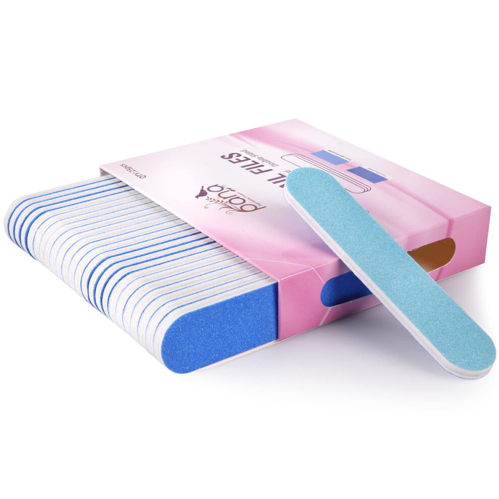 Pana Blue 25Pcs Mini Size Professional Double Sided Nail Files - 80/80 Grit - Emery Board Nail Buffering File Manicure Pedicure Nail Polisher Washabl