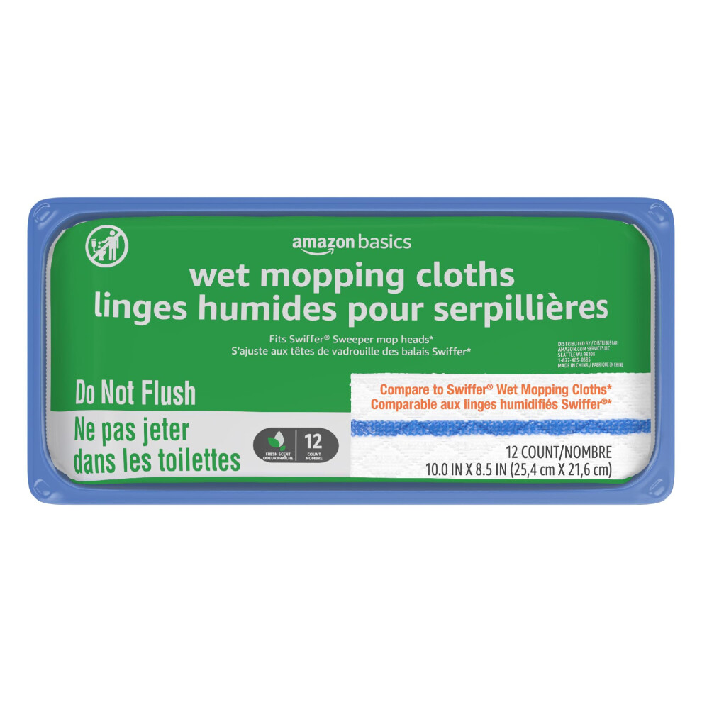 Amazon Basics Wet Mopping Cloth Refills  12 Count (Fits Swiffer Sweeper Mop Heads)
