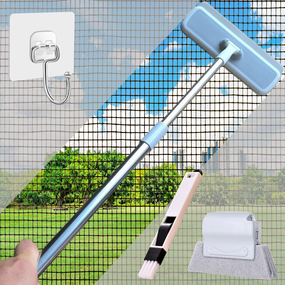 Herramienta Para Limpiar Mosquiteros, Cepillo Para Mosquiteros, Kit 5 En 1: Cepillo, Escobilla De Goma, Rieles, Azul-image