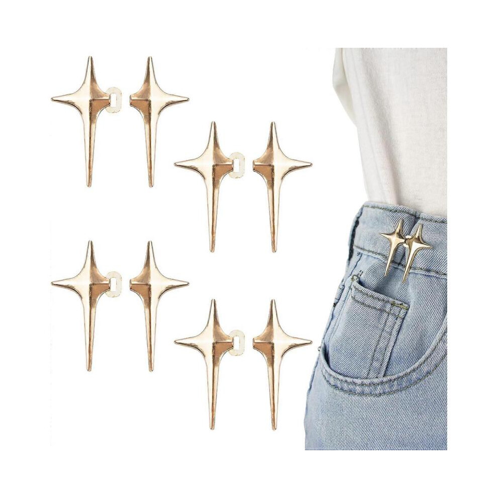 (Gold) 4Pairs Jeans Buttons Pins,Four-Pointed Star Design Tighten Waist Buttons,Adjustable and No Sew Metal Trouser Waist Tightener