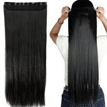 S-noilite Elegant 30""""(76 cm) Extension per capelli lisci lunghissimi, neri naturali, 3/4, testa intera, 5 clip, con clip