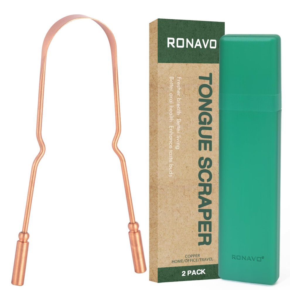 Ronavo Copper Tongue Scraper For Adults Oral Care & Hygiene Tongue Cleaner For Fresher Breath With Travel Case