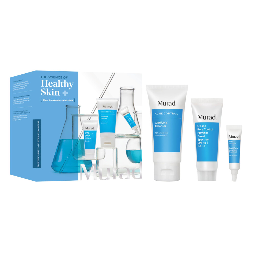 Murad Acne Trial Kit - Clear Breakouts + Control Oil 3-Piece Trial Kit ($50 Value) - Clarifying Cleanser 2Fl Oz  Rapid Relief Acne Treatment 0.25Fl Oz