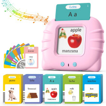 Bilingual Pink Spanish and English Talking Flash Cards  Pocket Speech Therapy Toys with 512 Words  Montessori Language Learning Toys  Autism Toys  Chi