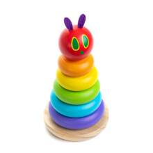 KIDS PREFERRED Wereld van Eric Carle De zeer hongerige rups Houten stapelaar met kleurrijke regenboogringen 7 inch stapelbaar massief hout Educatief