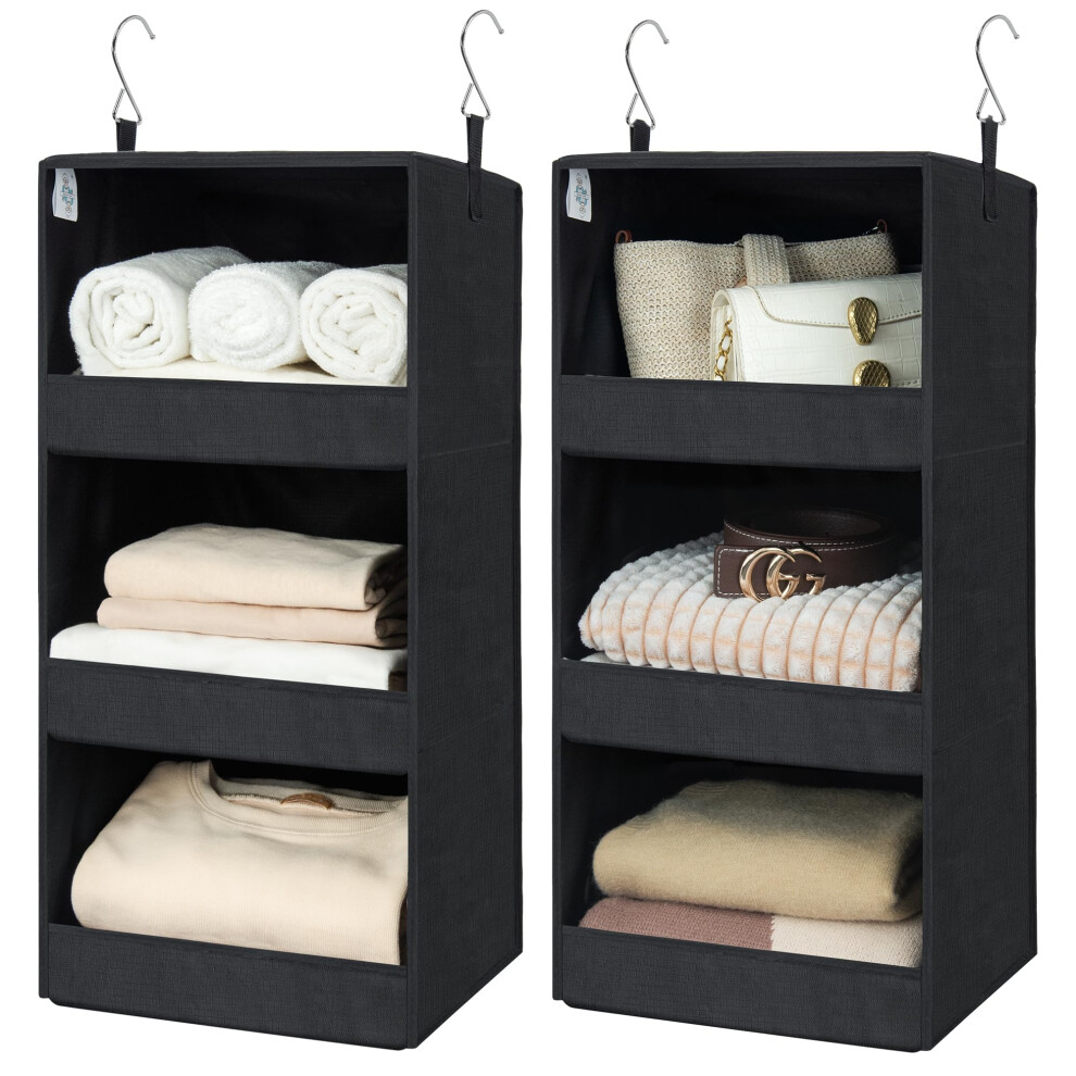 GRANNY SAYS Hanging Closet Shelf 3-Shelf Foldable Hanging Organizers and Storage Hanging Organizer for Camper Organization Black 2-Pack
