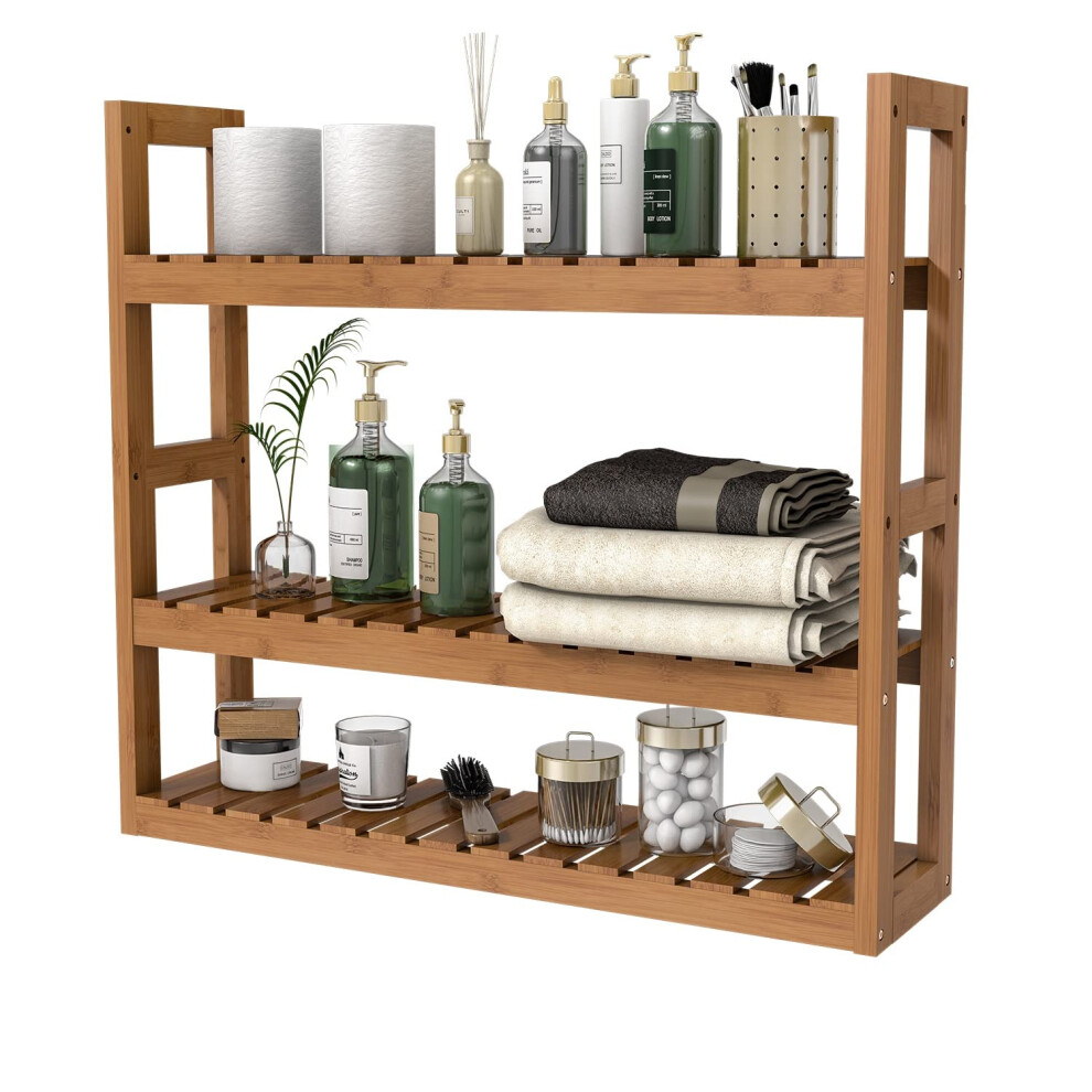 tag   re de salle de bain en bambou Domax, support de rangement mural     3 niveaux, multifonction, r   glable, autoportante, pour toilettes, salon, c
