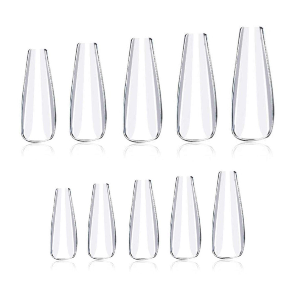 Wiselooker 500Pcs Coffin False Nails Extension Tips Clear Full Cover 10 Sizes For Acrylic Nails Fake Nails Gel Nails