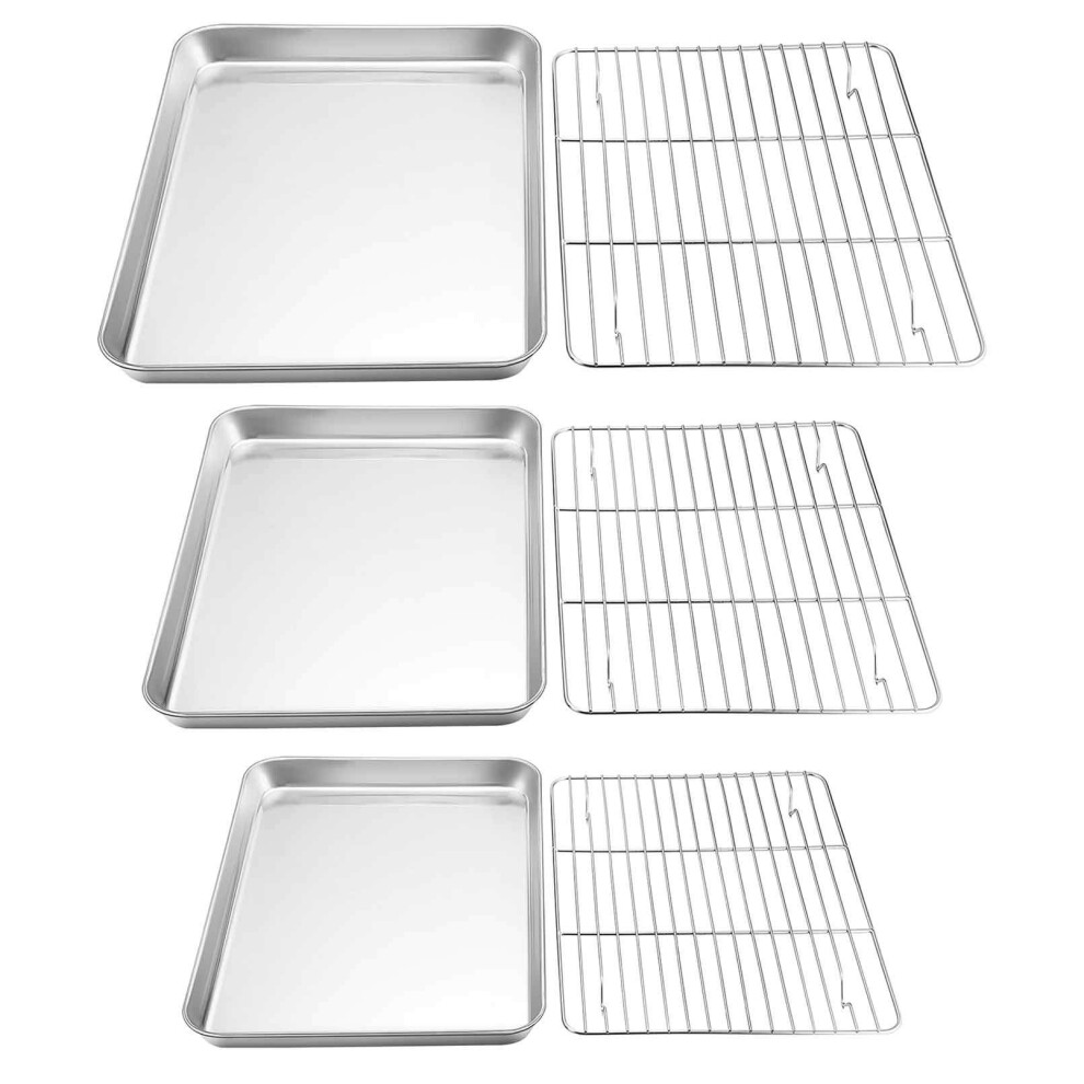 TeamFar Baking Sheet with Rack Set Stainless Steel Cookie Sheet Baking Pans with Cooling Rack Non Toxic & Healthy Rust Free & Heavy Duty Mirror Fi