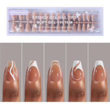 OPkssnails French Gel Nail Tips 5 Style 150pcs French Tip Press on Nails Short Coffin Pre-Designed Soft Gel Fake Nails Tips  Soak Off Acrylic Fak