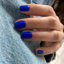 Koningsblauwe opdruknagels 48 stuks - kort vierkant natuurlijk handgemaakt hete lijm op zelfklevende gel acryl kunstnagels voor dames met dik klein f