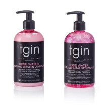 tgin Rose Water Smoothing Leave-In Conditioner en Rose Water Defining Styling Gel duo - Beschermende stijlen - Krullen - Golven - Ontklitter - Lage p